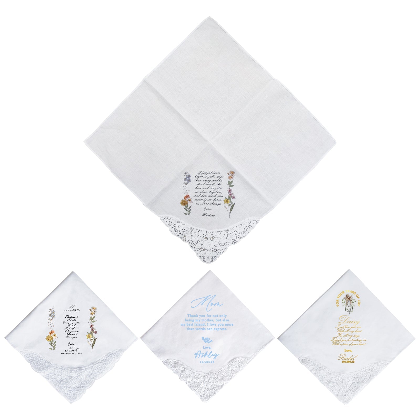 Personalized Flower Embroidered Handkerchief | Customized Cotton Hankies for Women