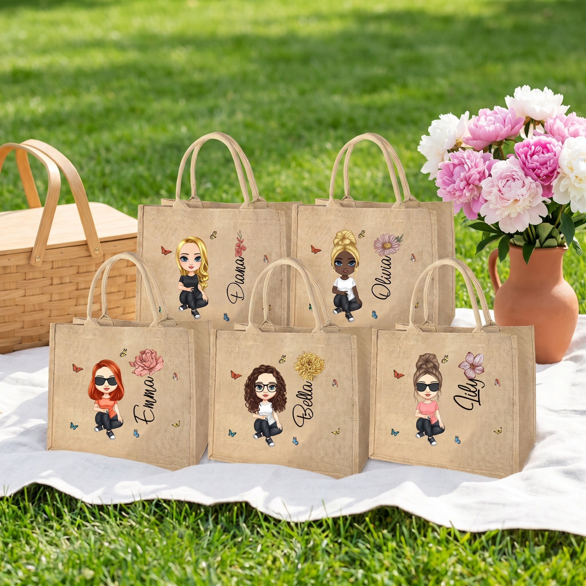 The Signature Character Jute Tote | Custom Name & Cartoon Portrait