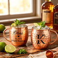 Personalized Moscow Mule Copper Mug 100% Pure Copper Mug Custom Engraved Initials and Name  Large 16 oz Rustic Bar Drinkware Hammered Cocktail Cup Wedding Anniversary Birthday Xmas Gifts