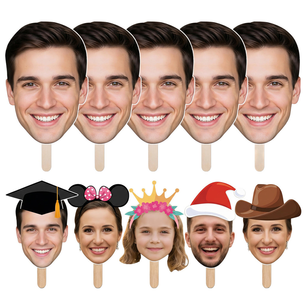 Personalized Big‑Head Cutouts On A Stick | Fun Party Photo Prop for Birthdays & Graduations