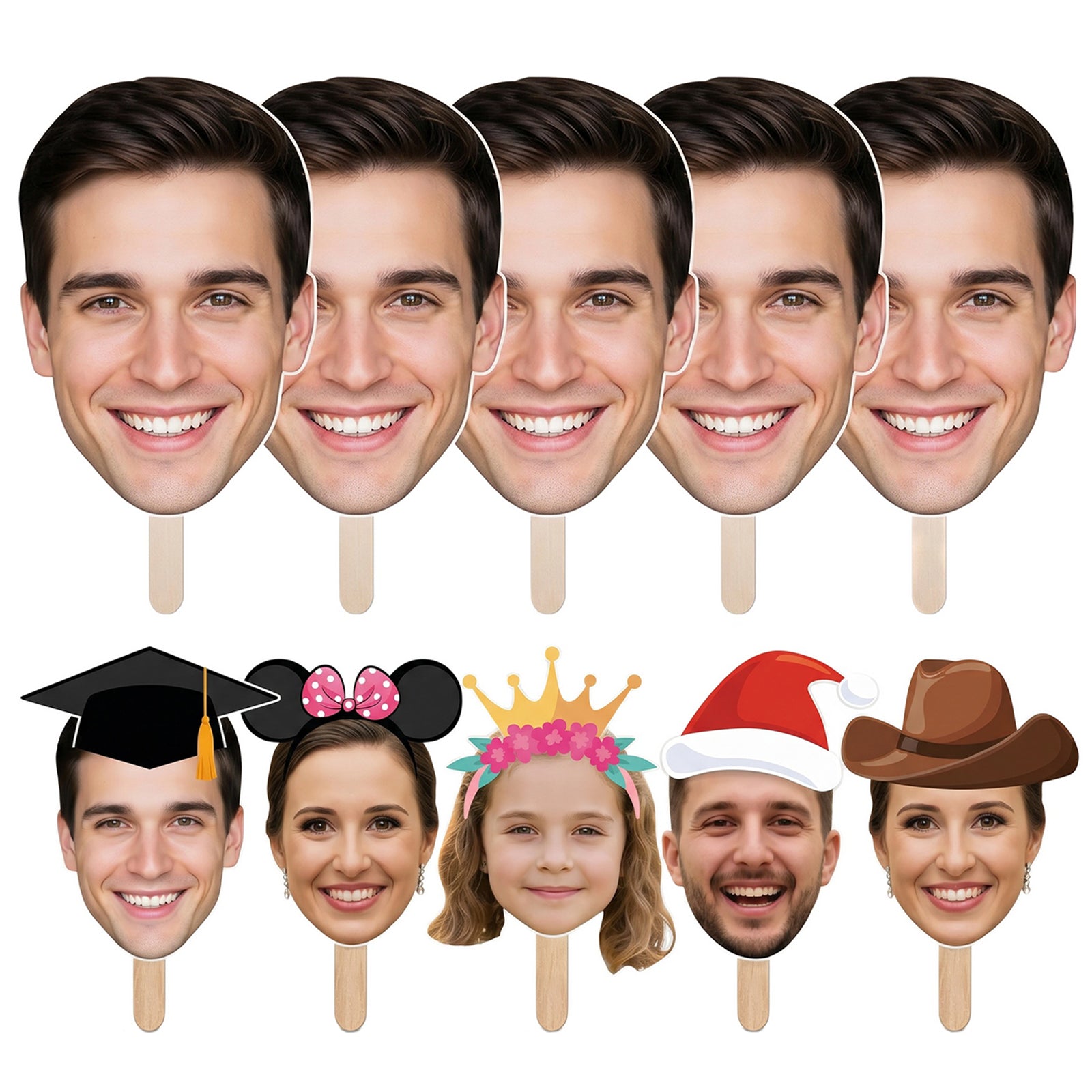 Personalized Big‑Head Cutouts On A Stick | Fun Party Photo Prop for Birthdays & Graduations