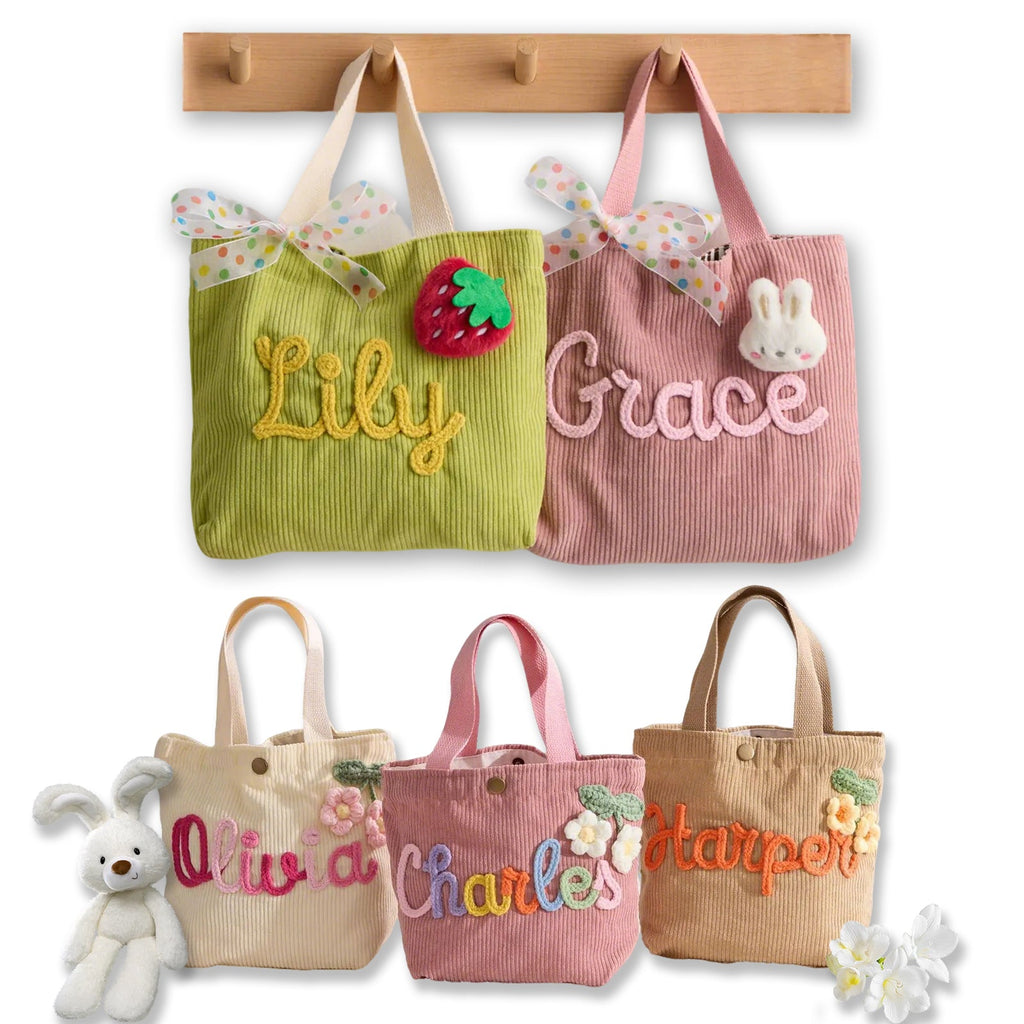 Personalized Embroidered Corduroy Tote,Custom Name Tote Bag