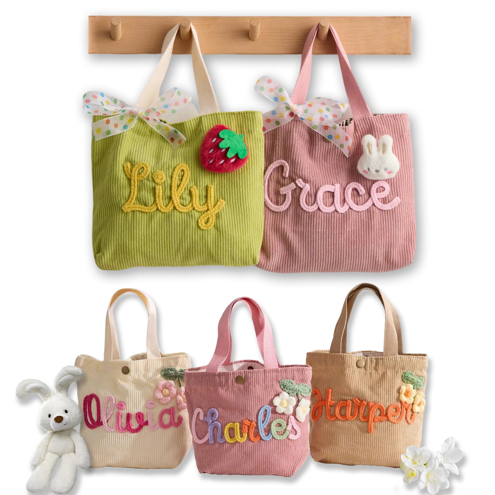 Personalized Embroidered Corduroy Tote,Custom Name Tote Bag