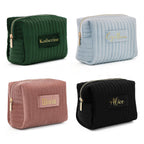 Personalized Velvet Makeup Bag, Custom Quilted Cosmetic Bag