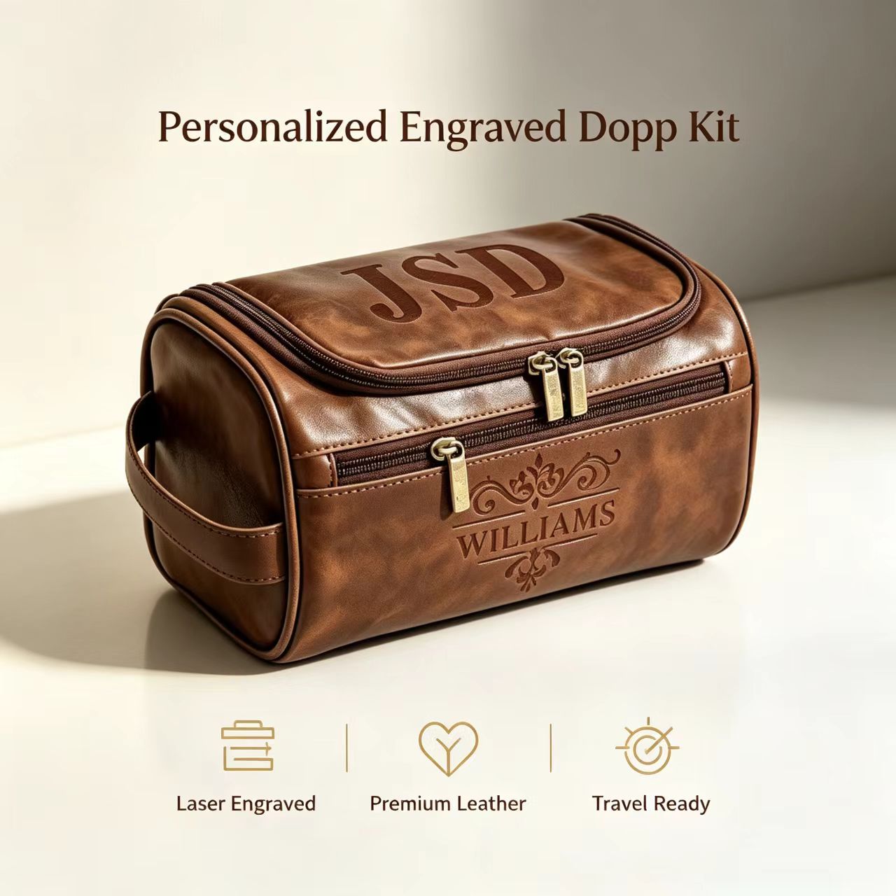 Custom Engraved Leather Dopp Kit | A Meaningful Gift for Him