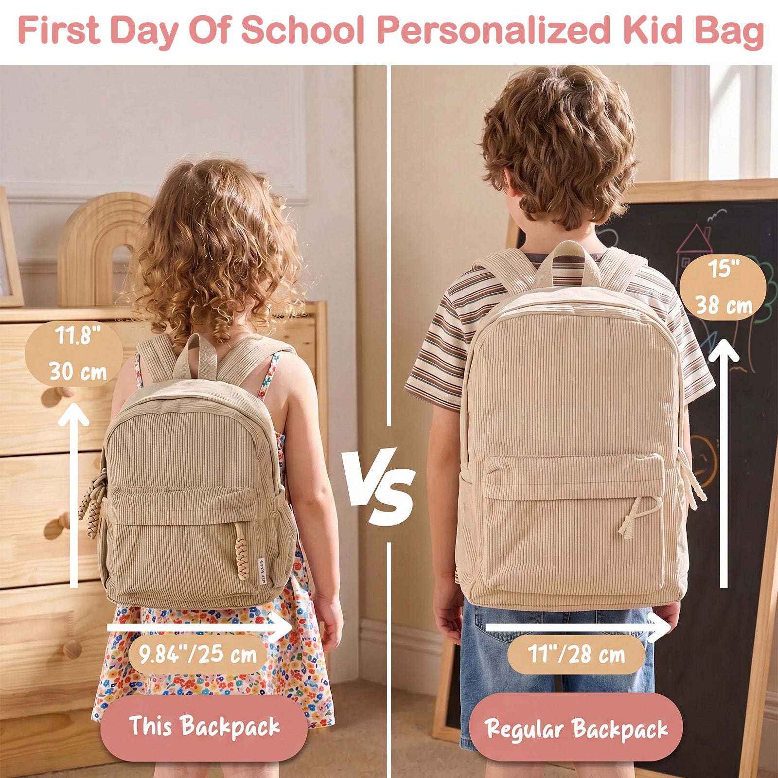 Custom Embroidered Corduroy Toddler School Backpack