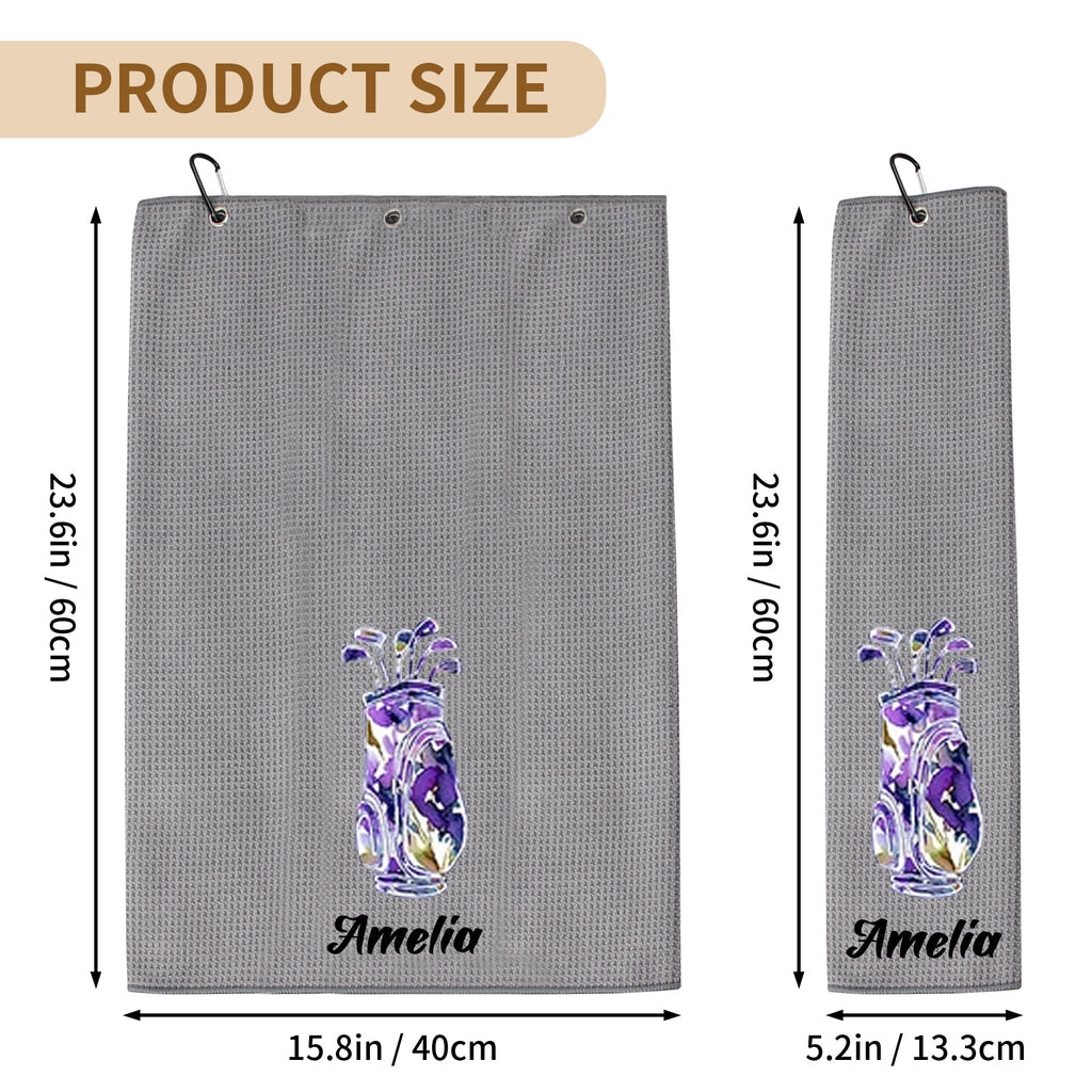 Personalised Golf Towels for Women, 24"*16" Tri-fold Waffle Pattern Golf Towel, Custom Gift for Women Wife Mom Girlfriend