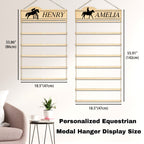 Personalized Equestrian Medal Hanger Display with Name Wooden Medal Holder for Wall Mount Ribbon Display Medals Badge Holder for Horse Show Gymnastics Soccer Running Race Medals Awards Rack