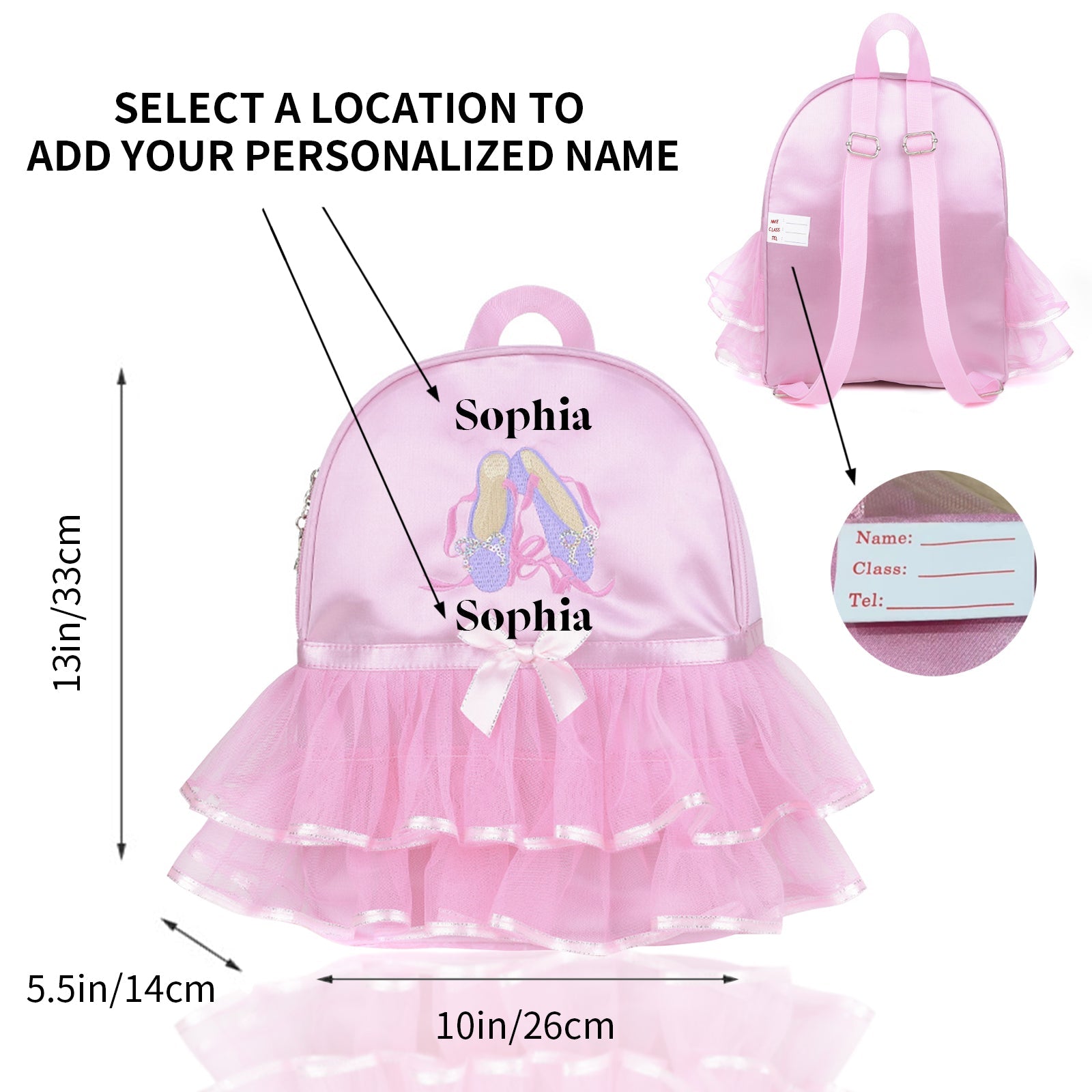 Personalized Kids Dance Ballet Bag Large Capacity Fashion Tote with Keychain Bag