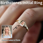 Custom Photo Initial Birthstone Signet Ring