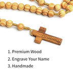 Personalized Wood Rosary with Engraved Name, Customized Wood Cross Rosary