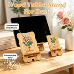 Personalized Wood Phone Stand for Women Custom Phone Holder with Name & Birth Flower Portable Tablet Stand for Home Office Travel Treadmill Compatible with All Cell Phones Birthday Gifts