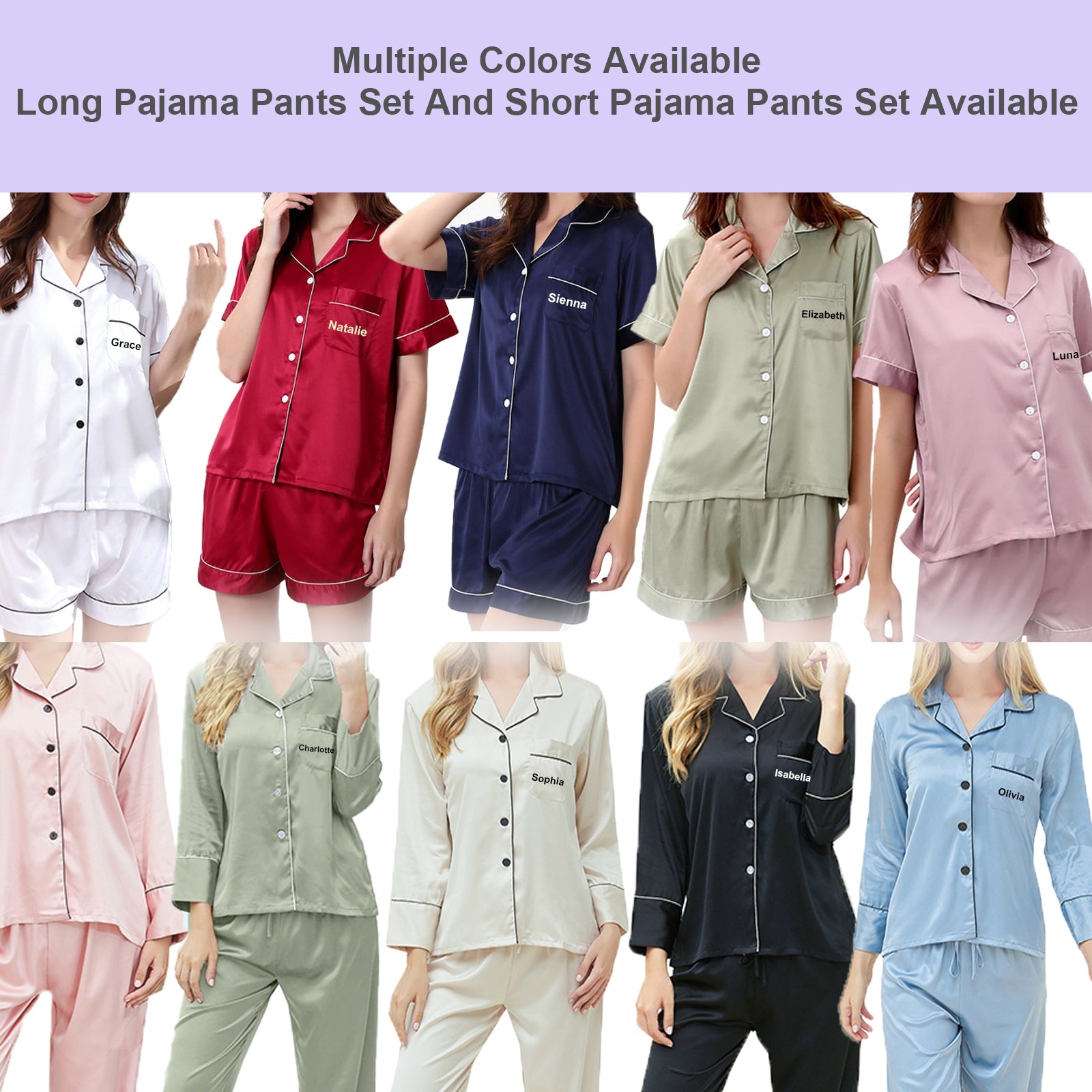 Personalized Pajama Set for Women Custom Pajamas for Bridal Party Bridesmaid Pajamas Two-piece Silky PJ Sets Matching Bridesmaid Pajamas Bridesmaid Gifts Bridal Party Bachelorette Party Gifts