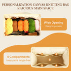 Personalized Name Crochet Bag Stylish Yarn Bag for Crochet and Knitting Projects Canvas Crochet Organizer with Multiple Pockets and Yarn Holes Knitting Bag for Crochet Lovers Mom Grandma