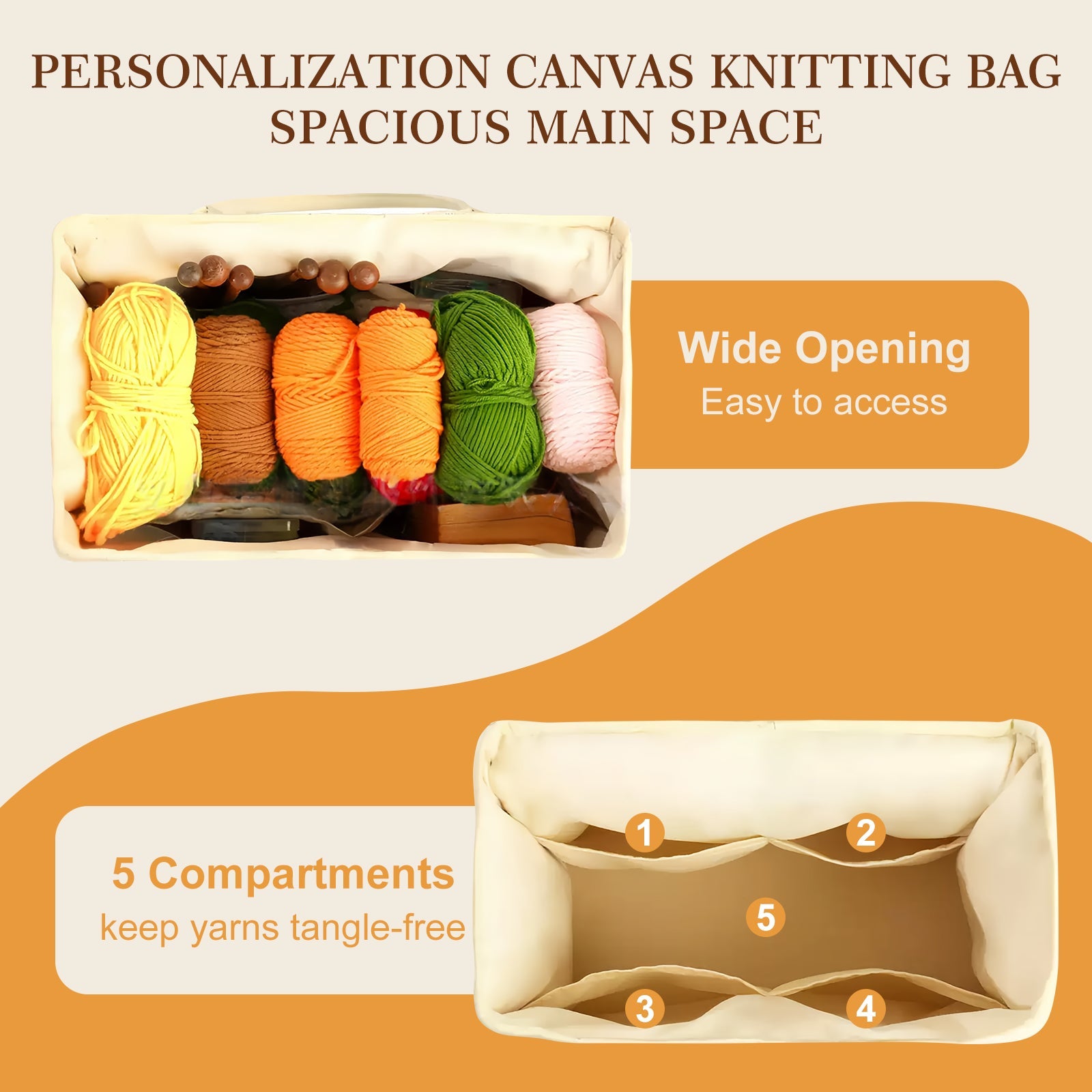 Personalized Name Crochet Bag Stylish Yarn Bag for Crochet and Knitting Projects Canvas Crochet Organizer with Multiple Pockets and Yarn Holes Knitting Bag for Crochet Lovers Mom Grandma
