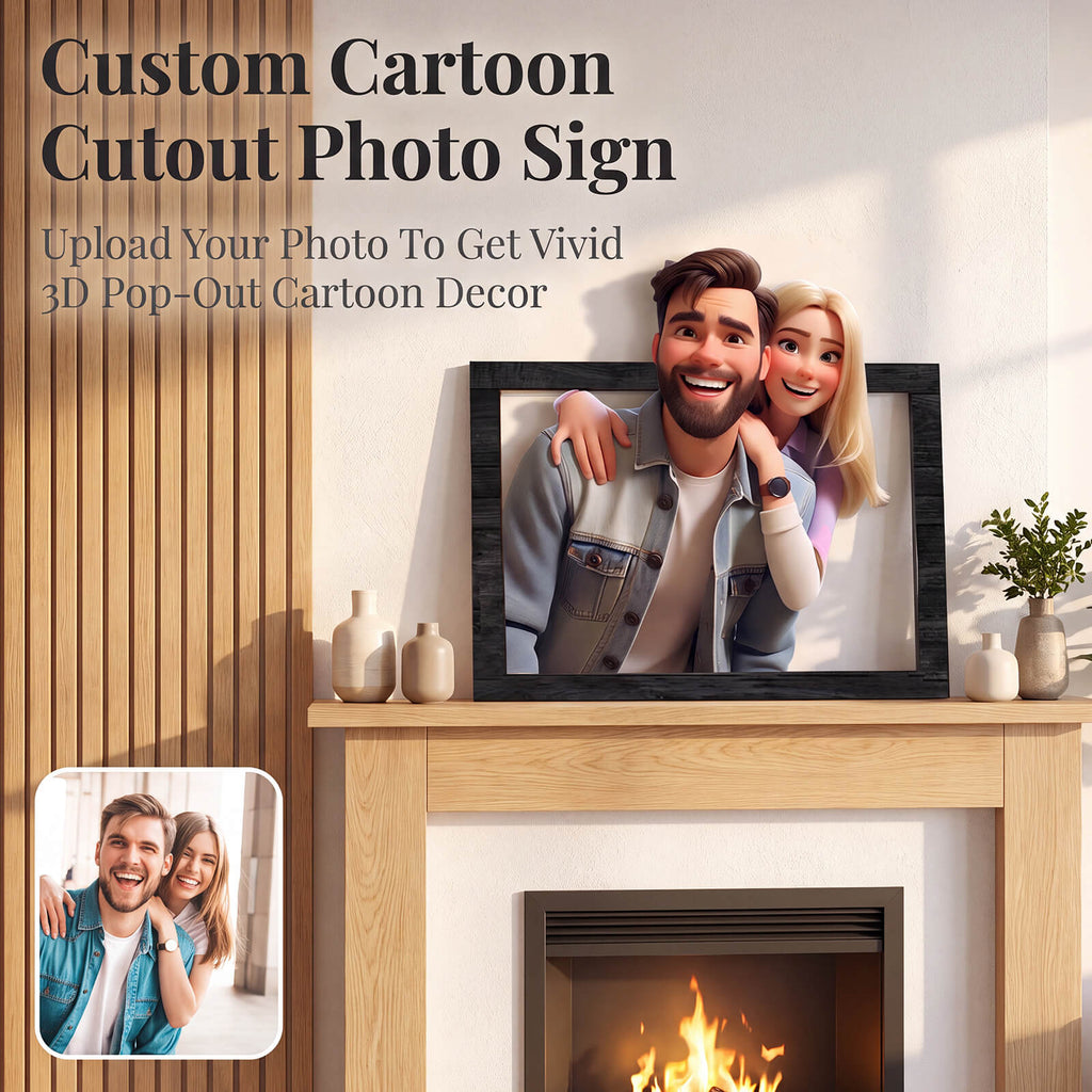 Personalized Cartoon Style Photo Sign Custom Portrait Gifts for Family & Friends Photo Framed Wall Art Family Artwork Decor Gift for Couples Newlyweds Wedding Anniversary Xmas