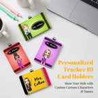 Personalized Teacher ID Badge Holder Custom Cartoon Character and Name PU Leather Card Holder with Breakaway Lanyard Teacher's Day Appreciation Back to School Gifts Teacher Must Haves