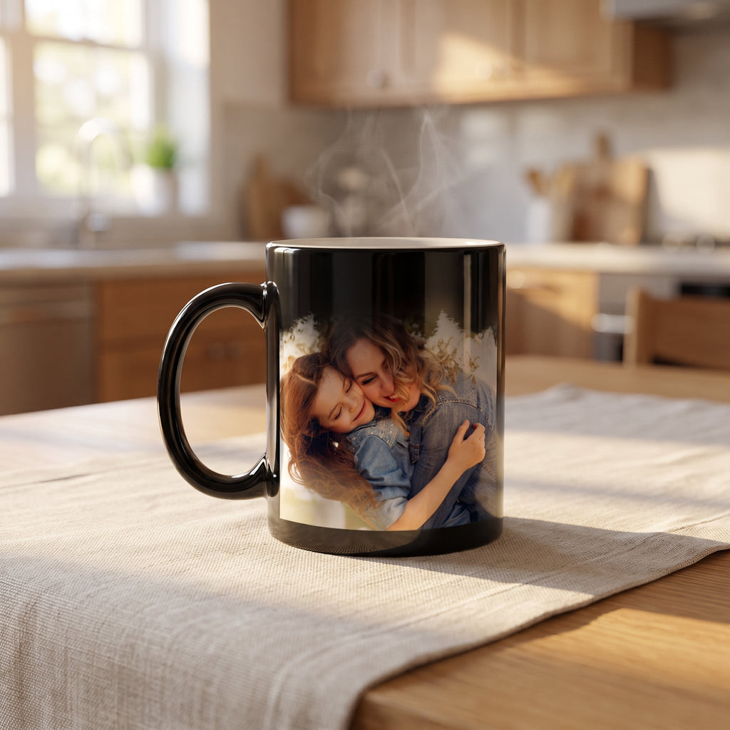 Personalized Magic Coffee Mug - Heat Sensitive Color Changing Custom Photo Mug | Customizable Ceramic Cup Christmas Birthday Gift | Taza Magica Personalizada - Black