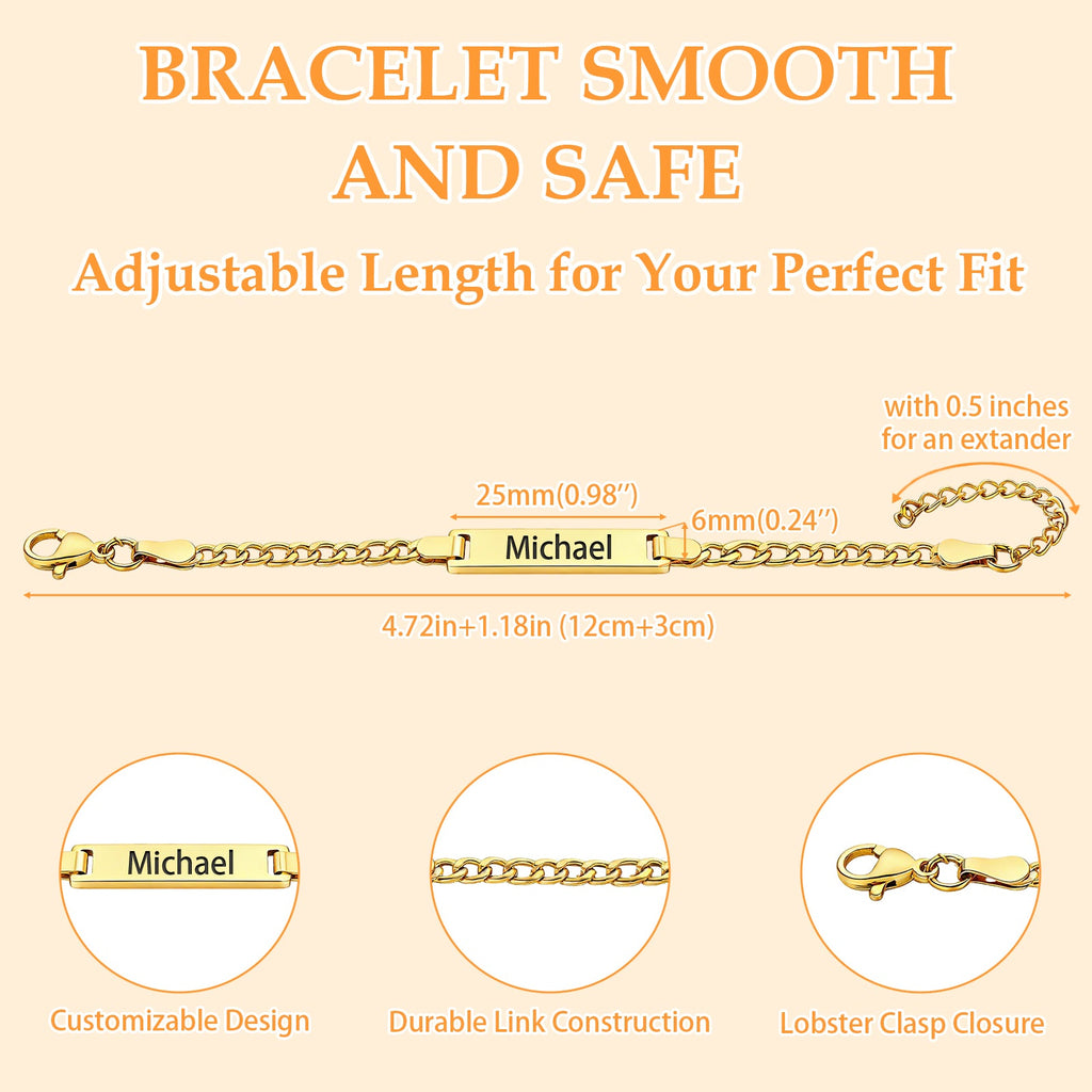 Personalized 18K Gold Plated Baby Name Bracelet Baby Id Protection Bracelet Adjustable Length Bracelet Baptism for Baby Birthstone Bracelets Gifts for Newborns Children New Parents