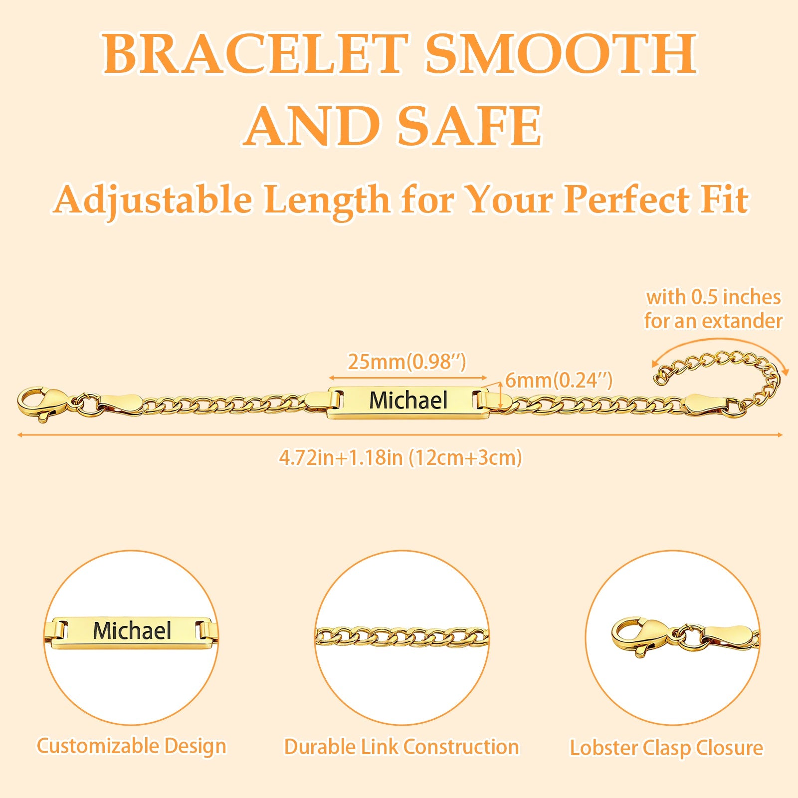 Personalized 18K Gold Plated Baby Name Bracelet Baby Id Protection Bracelet Adjustable Length Bracelet Baptism for Baby Birthstone Bracelets Gifts for Newborns Children New Parents