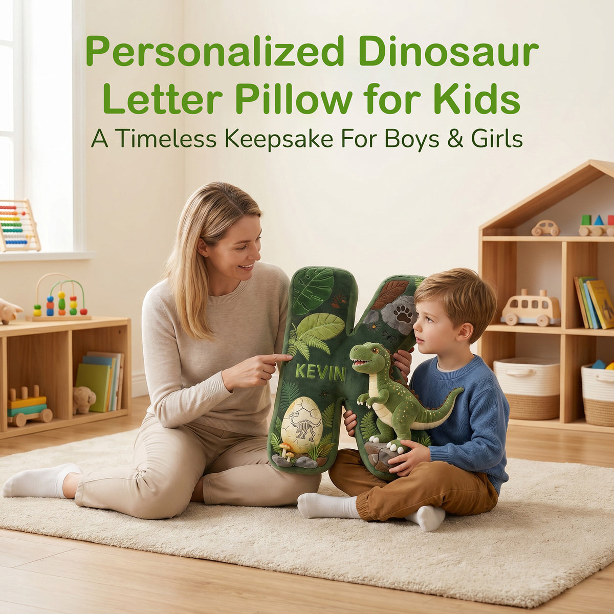Personalized Dinosaur Letter Plush Pillow | Unique Birthday & Xmas Gift for Dinosaur‑Loving Kids