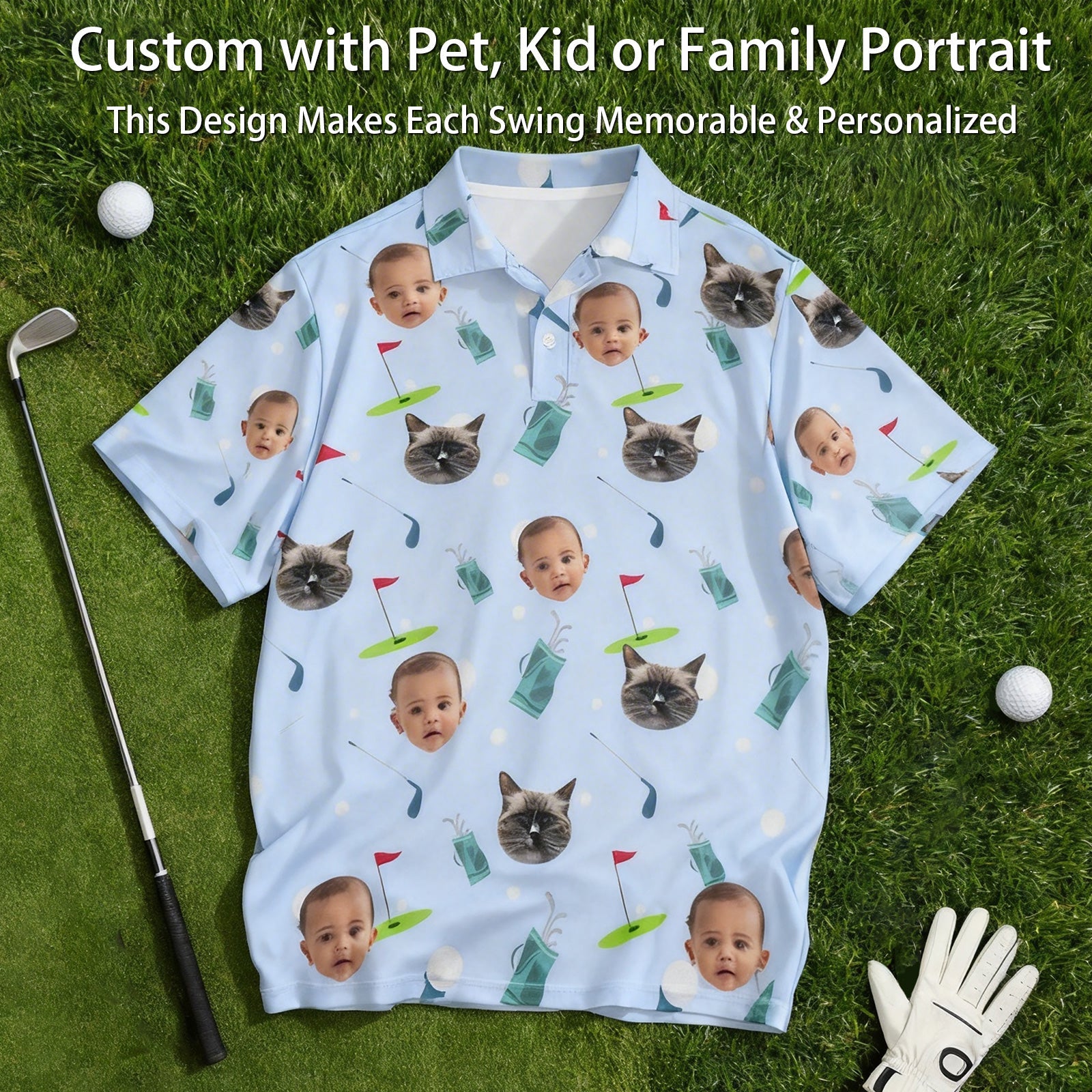 Personalized Golf Polo Shirt  Custom Face on Shirt  Funny Print Quick Dry Polo Shirt  Unisex Golf Outfits  Gifts for Golf Enthusiasts  Golfer  Dad  Grandpa Husband Boyfriend Family Friends