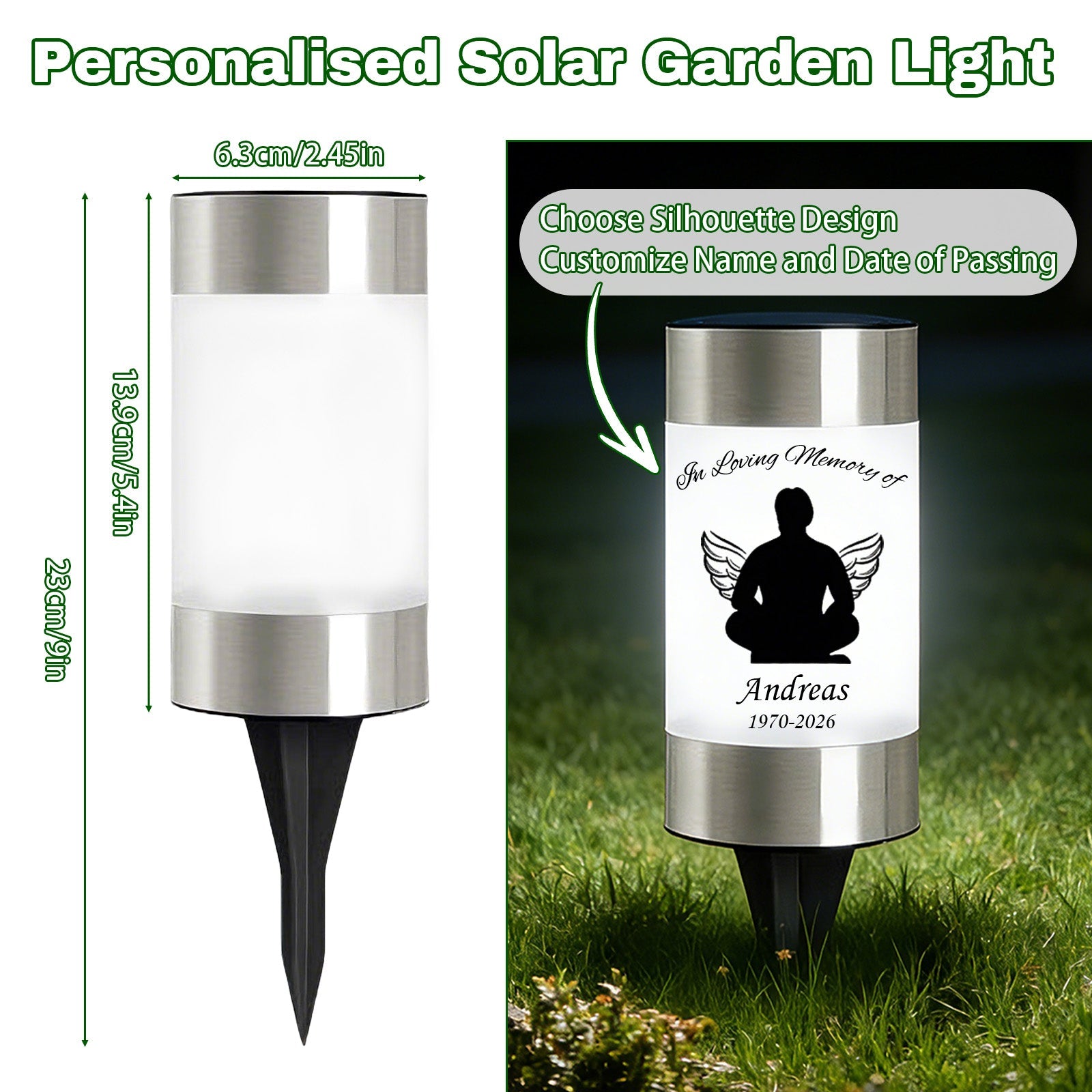 Personalized Solar Lights for Cemetery Custom Name & Date on Solar Light LED Waterproof Lamp for Outdoor Garden Balcony Yard Memorial Remembrance Gifts for Loved Ones Grave Decoration