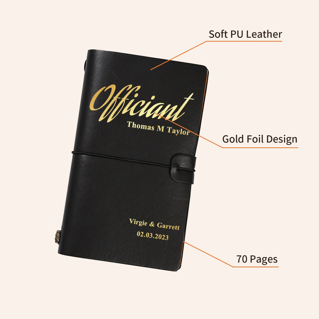 Personalized Wedding Officiant Notebook, Gold Embossed Name
