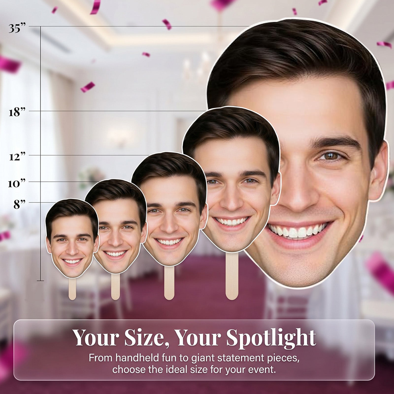 Personalized Big‑Head Cutouts On A Stick | Fun Party Photo Prop for Birthdays & Graduations