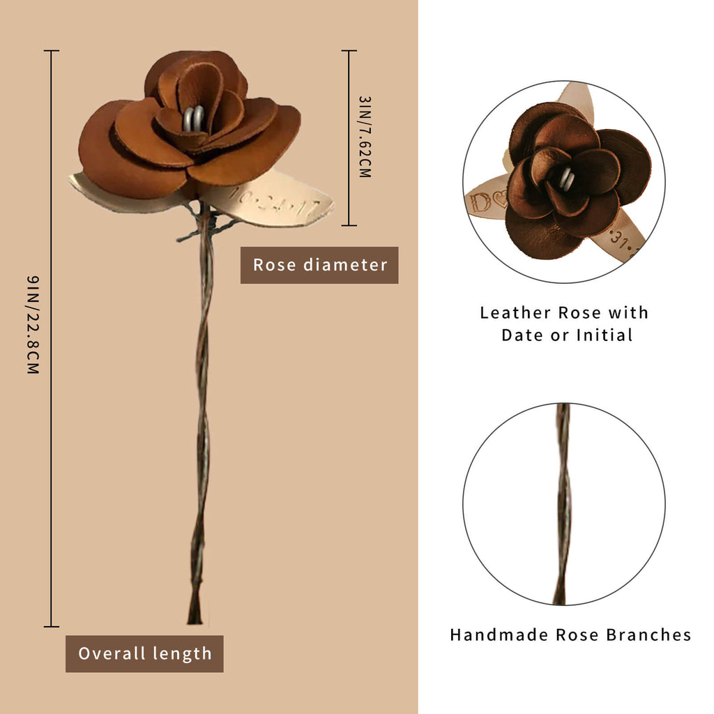 Personalized Genuine Leather Rose with Date or Initial