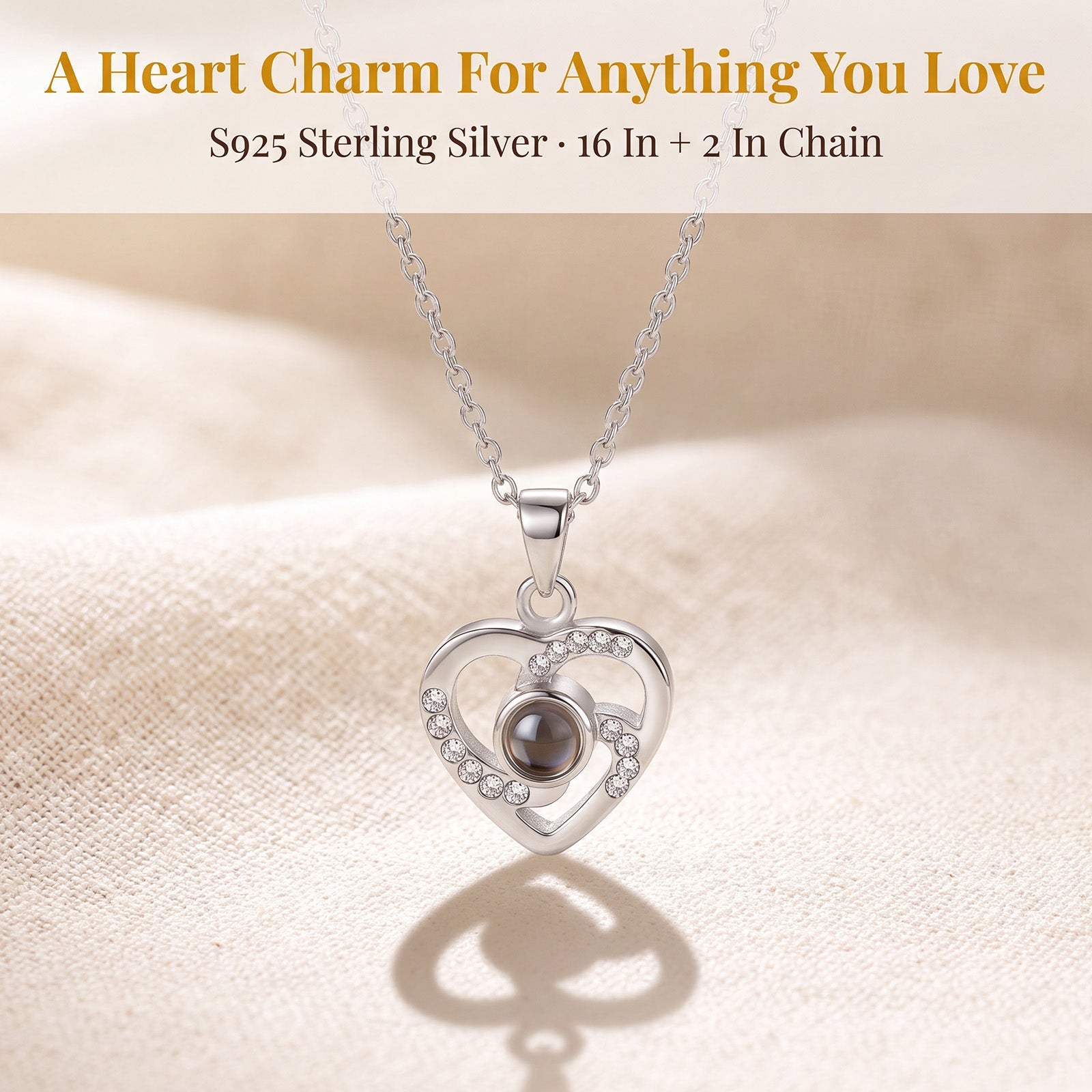 Personalized Picture Projection Necklace for Women Sterling Silver Portrait Jewelry Custom Photo Inside with Heart Charm Gifts for Mom Grandma Wife Bride Birthday Anniversary Xmas Gifts