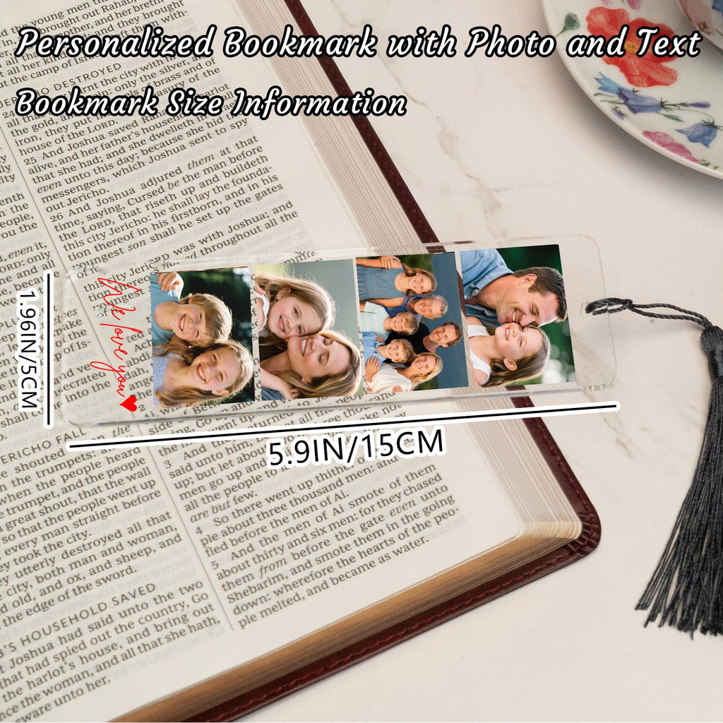 Personalized Bookmark with Photo and Text Custom Photo Acrylic Bookmark with Tassel Book Marks for Reading Gift for Women Men Readers Kids Book Lover Teacher Classmate Christmas Father's Day