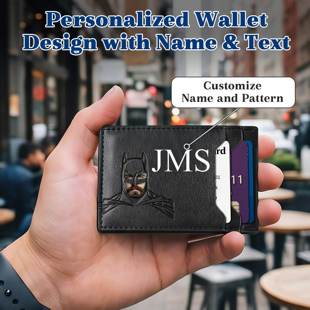 11 Personalized Bat Wallet with Name  Slim PU Leather ID Wallet Gifts for Men Husband  Boyfriend Dad  Face Eyes Cutout Card Holder with Multiple Card Slots Father's Day Birthday Anniversary