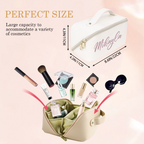 Personalized Large Capacity Cosmetic Bag Embroidered Makeup Bag with Name Portable Waterproof PU Leather Makeup Bag with Divider and Handle Travel Makeup Bag Gifts for Women Mom Bridesmaids (Embroidery)