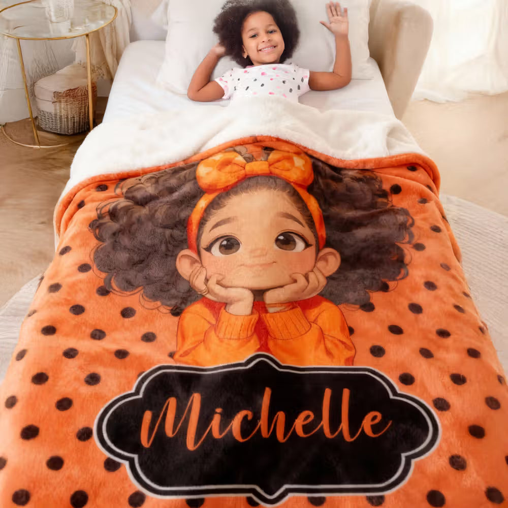 Personalized Polka Dots Cute Cartoon Little Girl Blanket with Name Flannel/Sherpa Soft Bed Couch Throw Home Decor Birthday/Christmas Gift for Girls