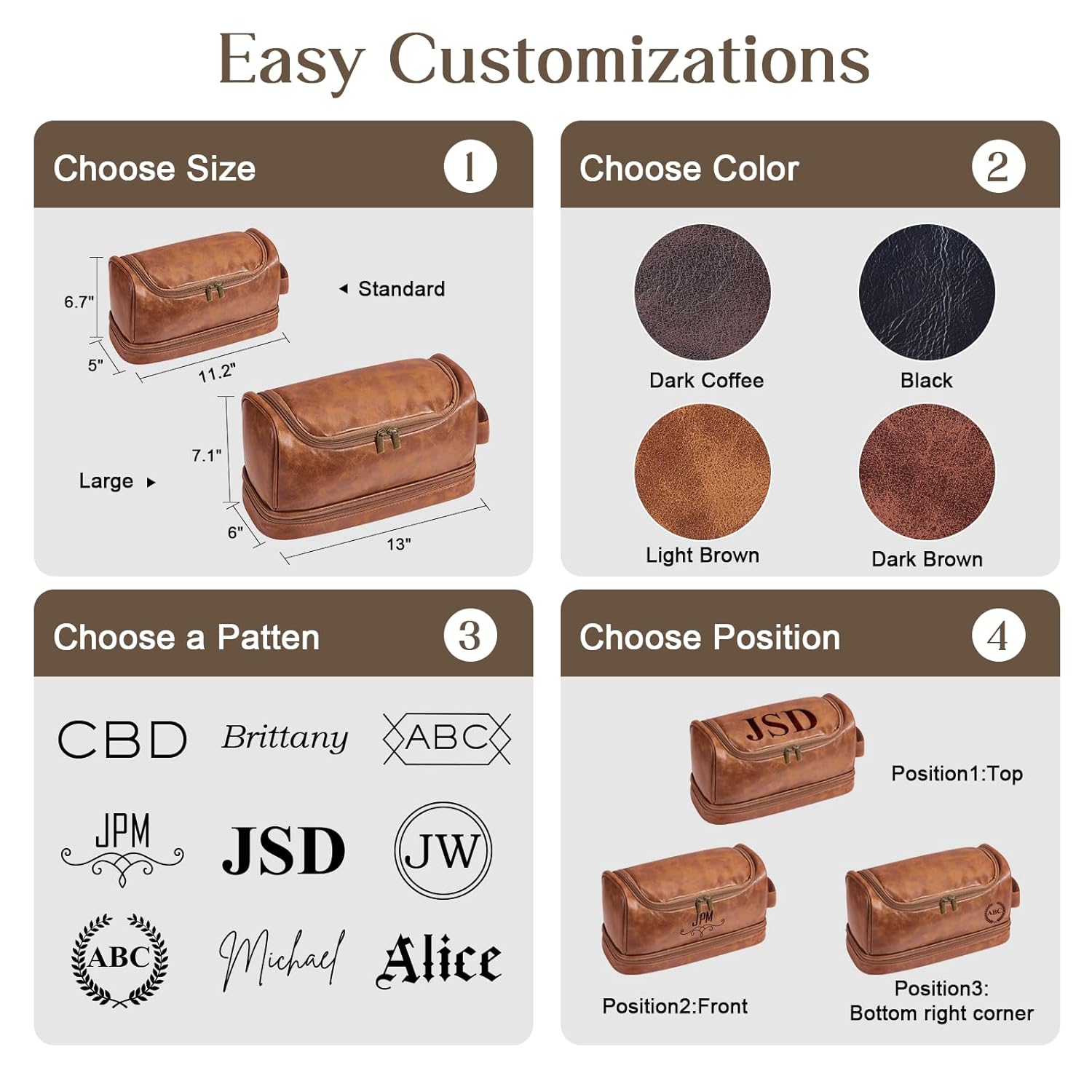 Personalized Toiletry Bag For Men, Husband, Boyfriend, Dad Large Capacity PU Leather Travel Dopp Kit Handcrafted Custom Name Unique Gift For Birthday| Fathers Day| Anniversary| Wedding Groomsmen Gifts