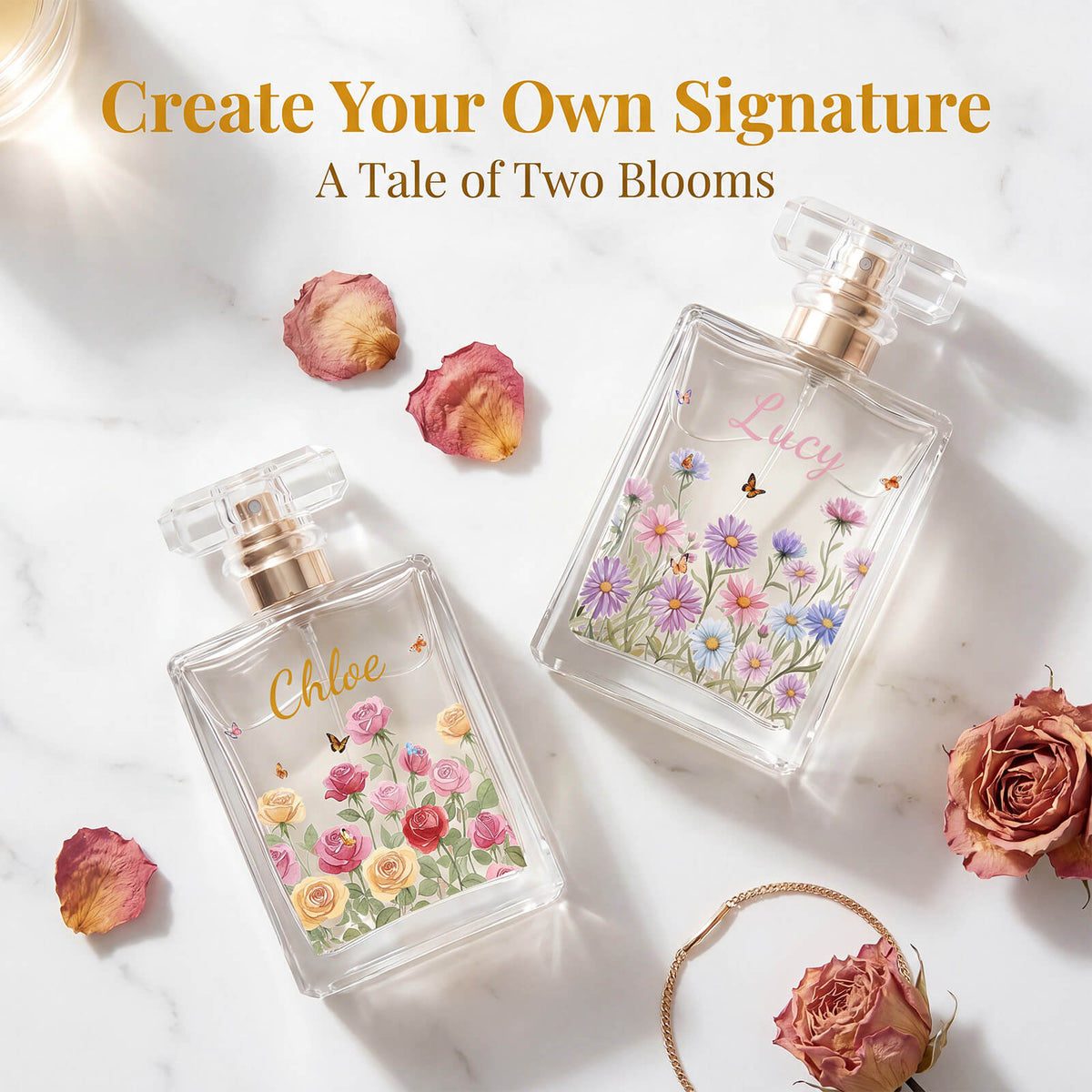Personalized Floral Glass Perfume Bottle