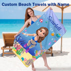 Personalized Kids Beach Towel Cute 3D Diver Kid Diving Boy Cartoon Print Towel Custom Name Quick Dry Microfiber Fabric for Summer Vacation Beach Party Birthday Gifts for Kids Boys Girls