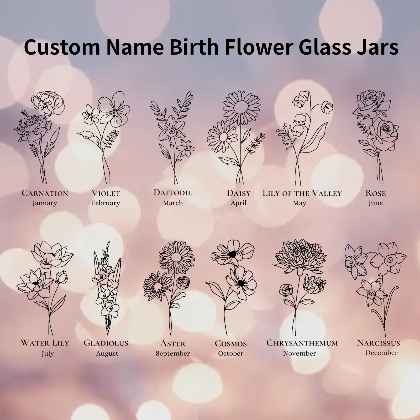 Custom Name Glass Cup with Birth Flower