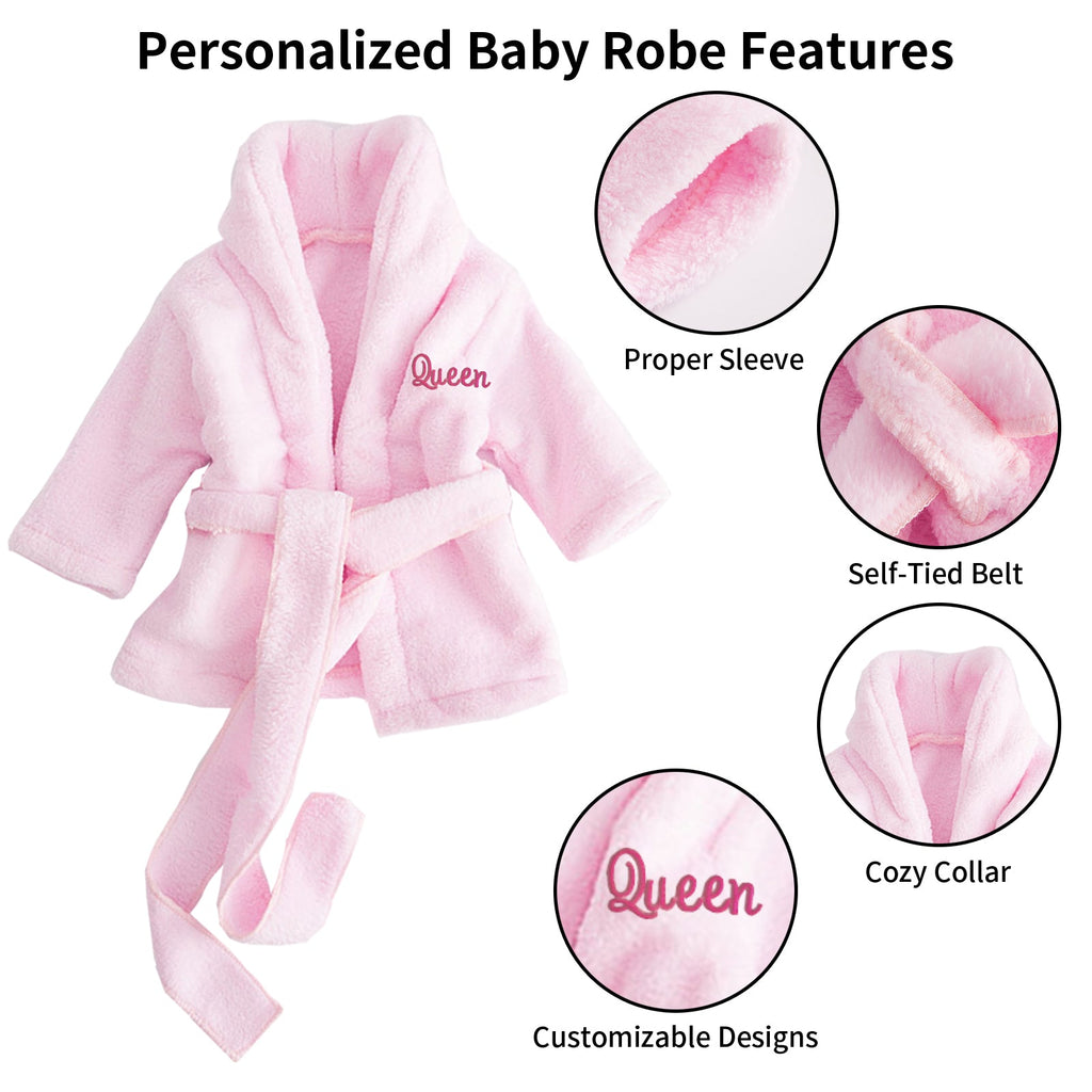 Personalized Baby Robe with Embroidery Name Custom Baby Bath Robe for Girls and Boys with Washcloth or Slippers Gift for Baby Showers Newborn Baby Gifts Birthday Gifts Baby Essentials(0-12 M)
