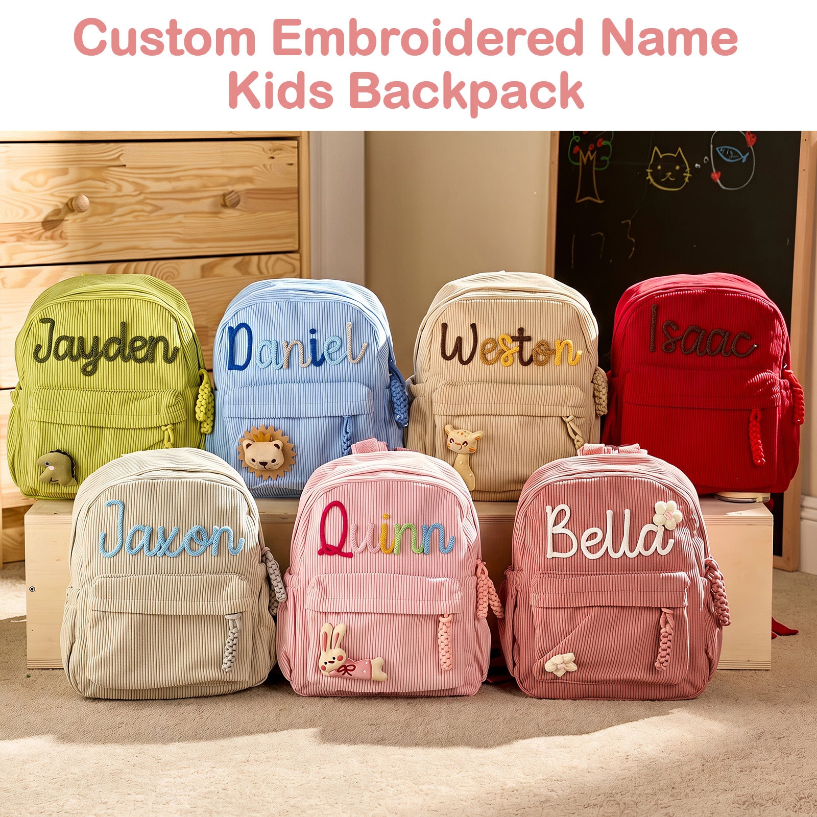 Custom Embroidered Corduroy Toddler School Backpack
