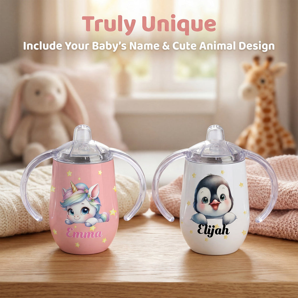 Personalized Insulated Sippy Cup for Toddlers Custom Cute Animal and Name Baby's First Straw Cup Training Cup with Handle BPA Free 6m+ 10 oz/300ml Birthday Baby Shower Xmas Gifts