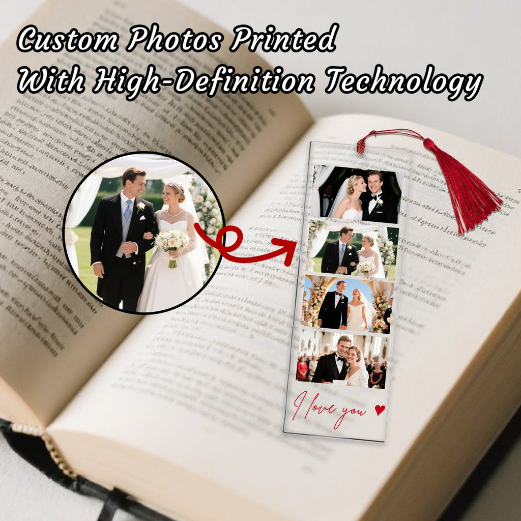 Personalized Bookmark with Photo and Text Custom Photo Acrylic Bookmark with Tassel Book Marks for Reading Gift for Women Men Readers Kids Book Lover Teacher Classmate Christmas Father's Day