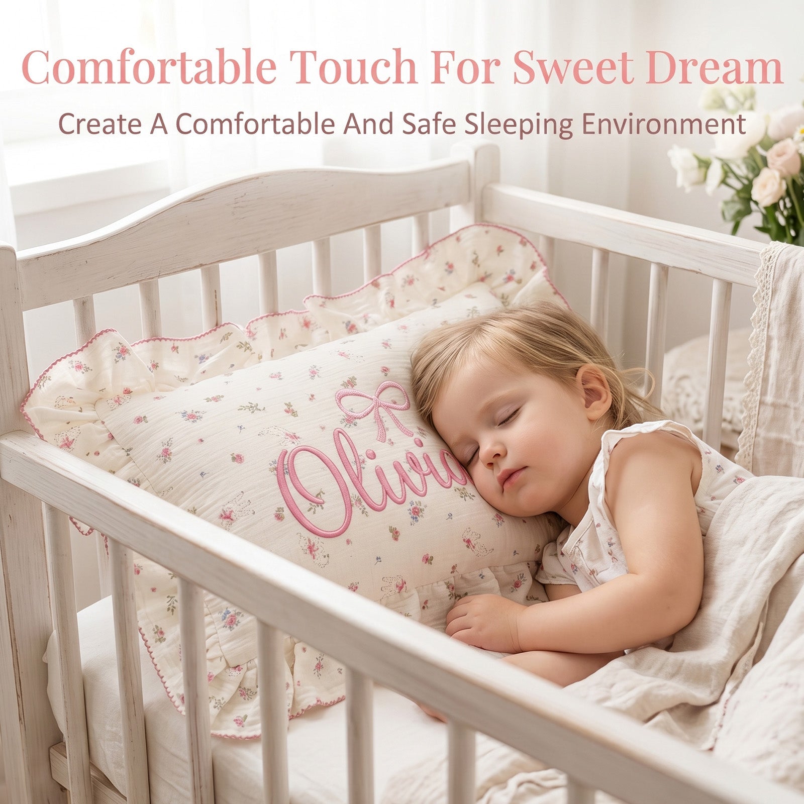 Personalized Muslin Toddler Pillowcase 100% Cotton Baby Pillows Cover with Embroidered Name Crib Nursery Pillowcase for Boys Girls Envelope Closure Newborn Gifts for Baby Showers Birthday