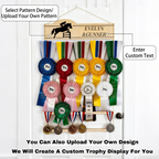 Personalized Equestrian Medal Hanger Display with Name Wooden Medal Holder for Wall Mount Ribbon Display Medals Badge Holder for Horse Show Gymnastics Soccer Running Race Medals Awards Rack