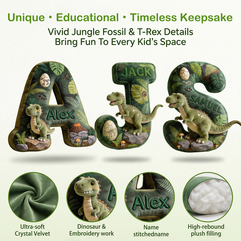 Personalized Dinosaur Letter Plush Pillow | Unique Birthday & Xmas Gift for Dinosaur‑Loving Kids