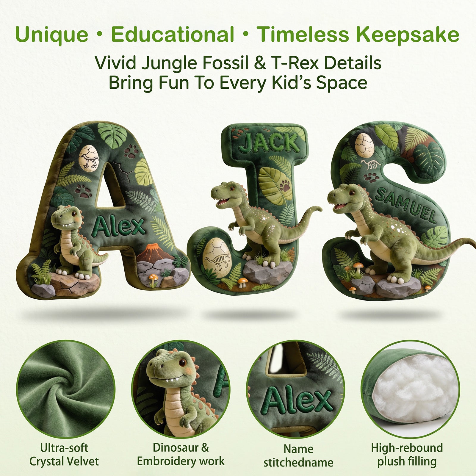 Personalized Dinosaur Letter Plush Pillow | Unique Birthday & Xmas Gift for Dinosaur‑Loving Kids