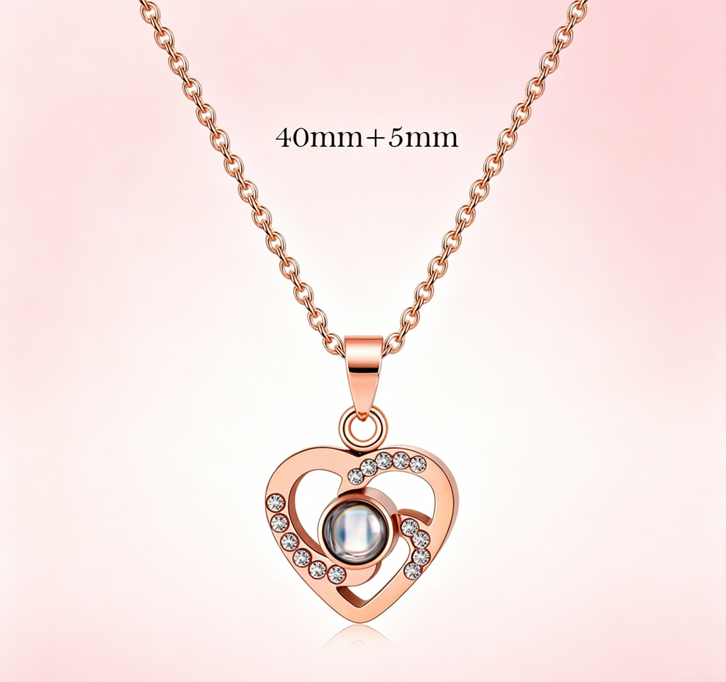 Personalized Picture Projection Necklace for Women - Custom Photo Love Heart Pendant - Customized Portrait Jewelry - Birthday Anniversary Memorial Gifts for Her