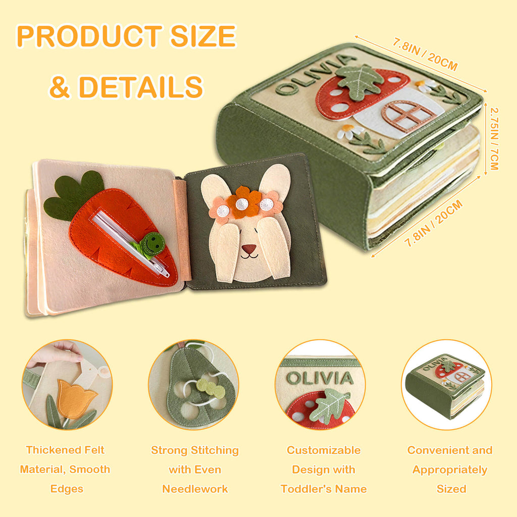 Personalized Montessori Felt Busy Book Toddlers Quiet Book with Name Preschool Early Learning Educational Book for Kids Age 2 3 4 5 6 Years Kids Gifts for Birthday Christmas Thanksgiving