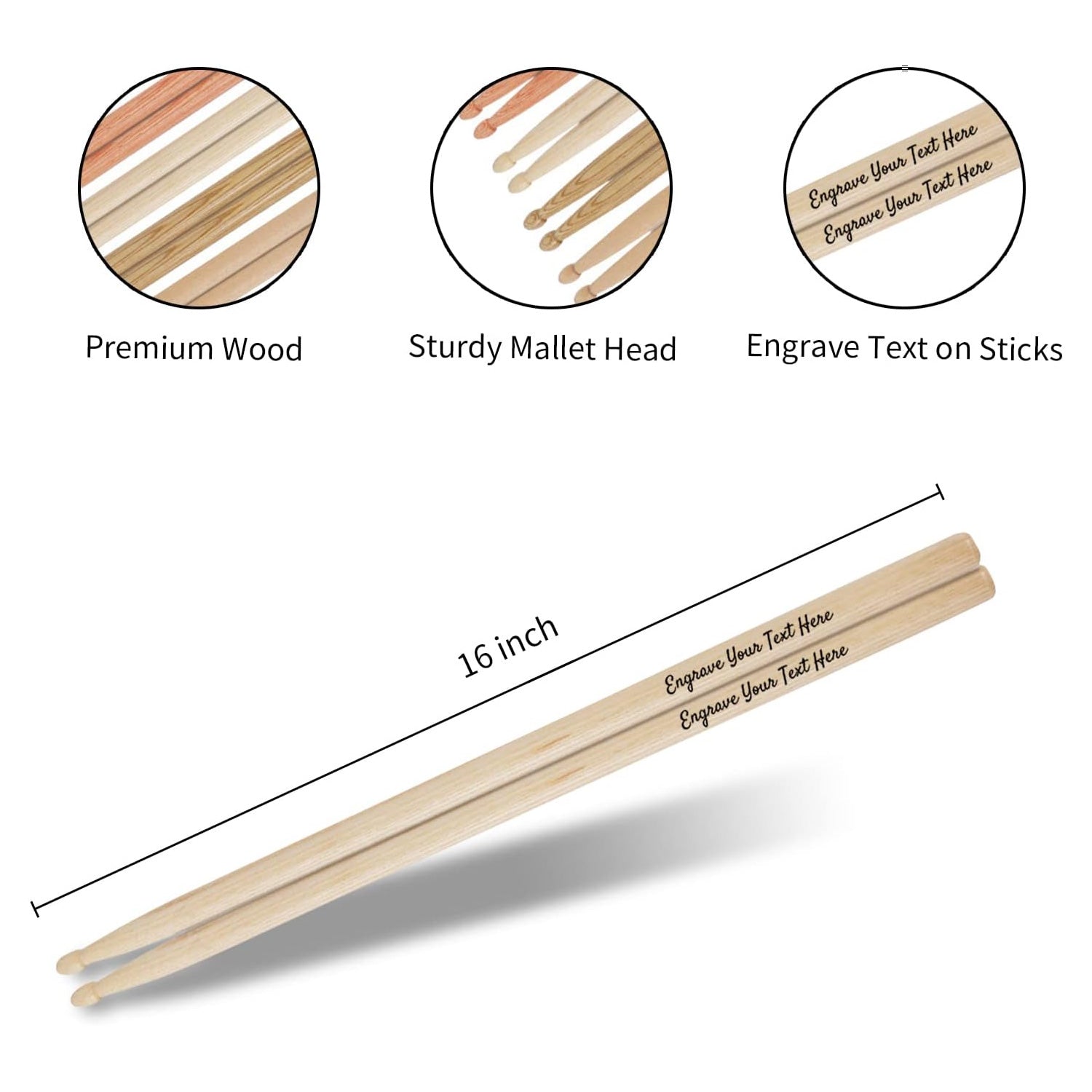 Personalized Wooden Drumsticks with Leather Case Customized Wood Tip Drum Sticks Laser Engraved Gift for Musicians and Drummers Boyfriend Husband Ideal for Weddings Valentine's Day Groomsmen